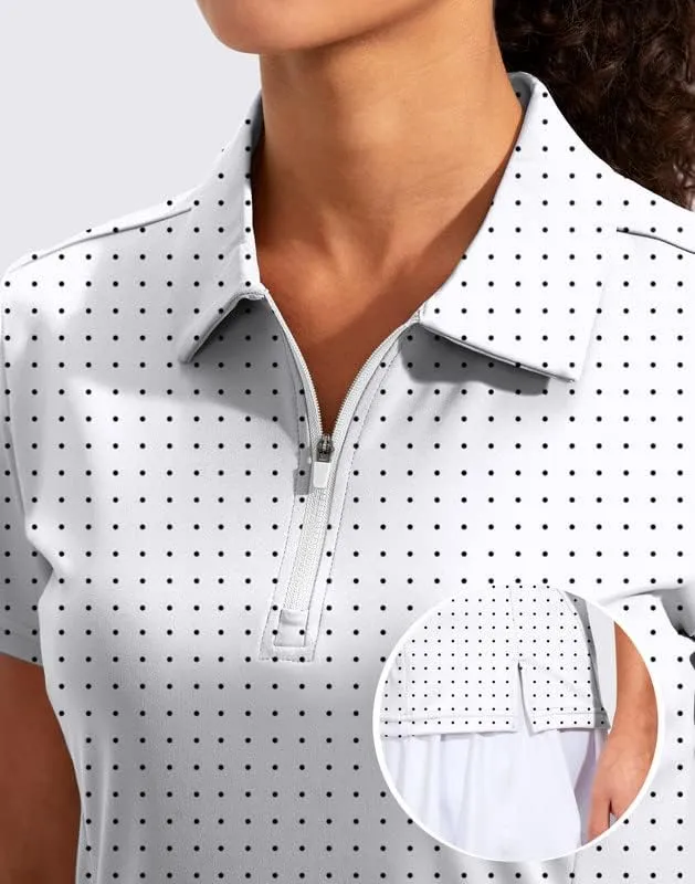 Viodia Women's Golf Shirt Short Sleeve with Zip Up Quick Dry Stretch Tennis Collared Polo Shirts for Women Golf Clothes