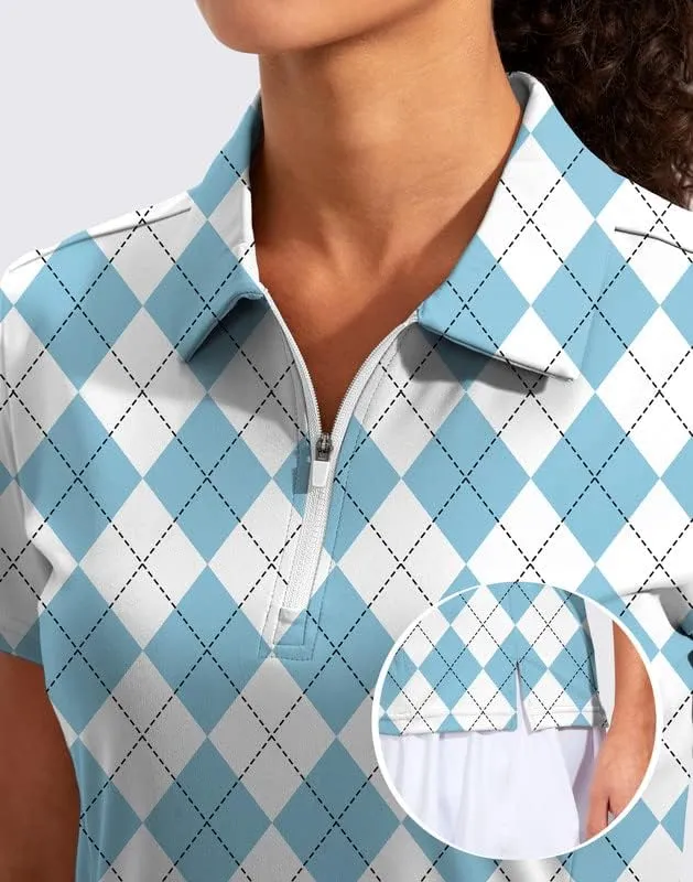 Viodia Women's Golf Shirt Short Sleeve with Zip Up Quick Dry Stretch Tennis Collared Polo Shirts for Women Golf Clothes