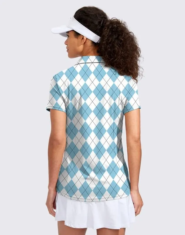 Viodia Women's Golf Shirt Short Sleeve with Zip Up Quick Dry Stretch Tennis Collared Polo Shirts for Women Golf Clothes