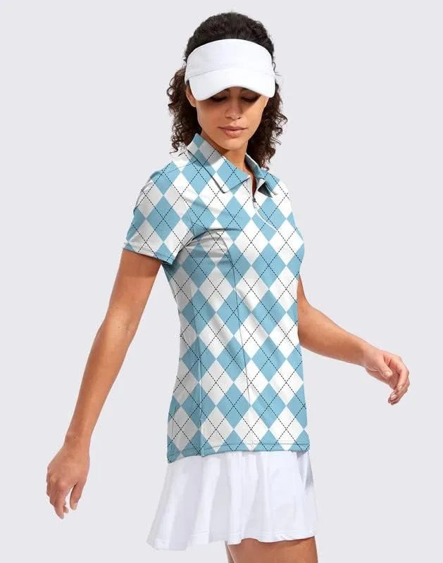 Viodia Women's Golf Shirt Short Sleeve with Zip Up Quick Dry Stretch Tennis Collared Polo Shirts for Women Golf Clothes
