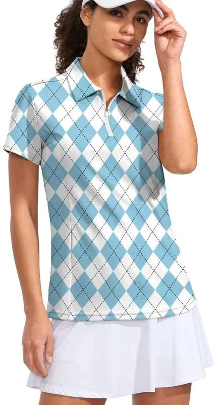 Viodia Women's Golf Shirt Short Sleeve with Zip Up Quick Dry Stretch Tennis Collared Polo Shirts for Women Golf Clothes
