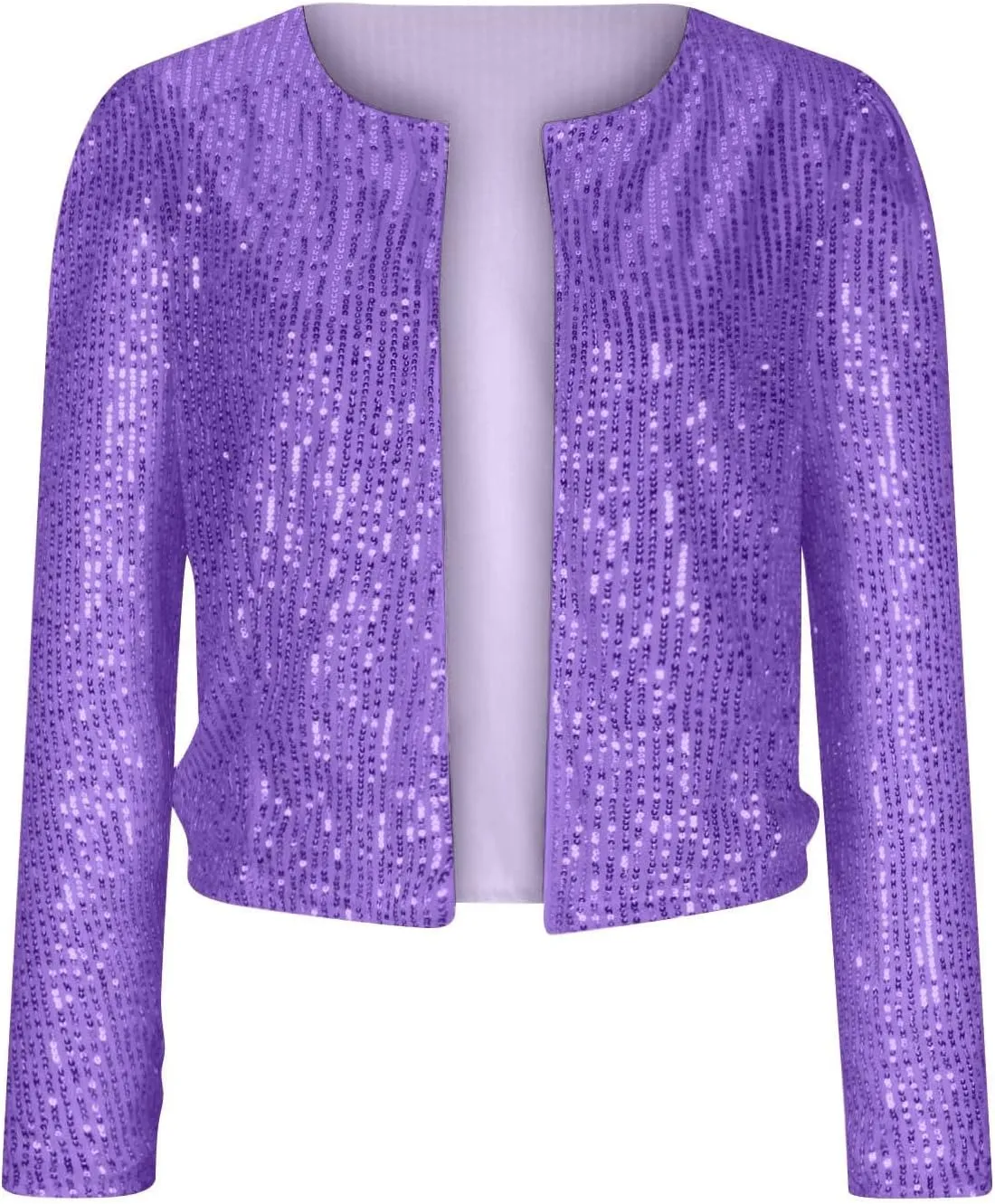Women Fashion Cropped Sequin Blazer Jacket Casual Open Front Jacket Party Christmas Long Sleeve Sparkly Coats Tops