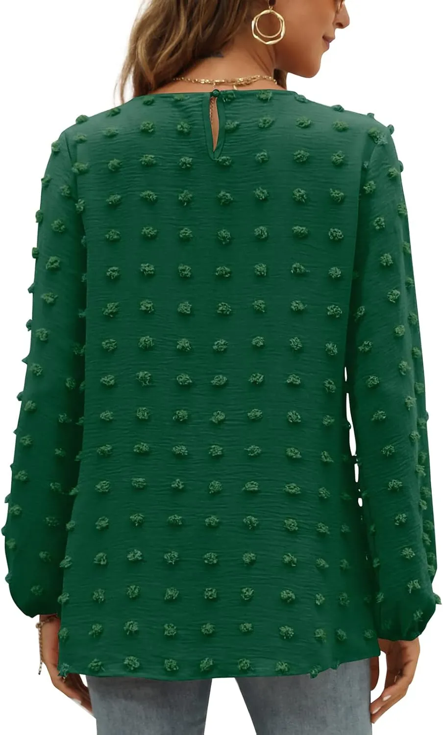 XIEERDUO Women's Chiffon Blouses Long Sleeve Crewneck Tops Dressy Casual Loose Pompom Shirts