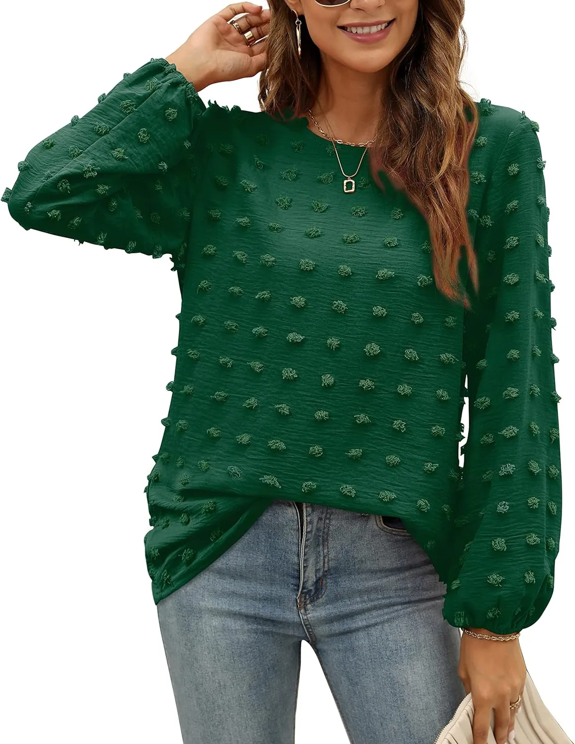 XIEERDUO Women's Chiffon Blouses Long Sleeve Crewneck Tops Dressy Casual Loose Pompom Shirts