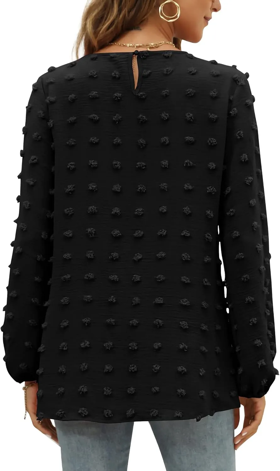 XIEERDUO Women's Chiffon Blouses Long Sleeve Crewneck Tops Dressy Casual Loose Pompom Shirts