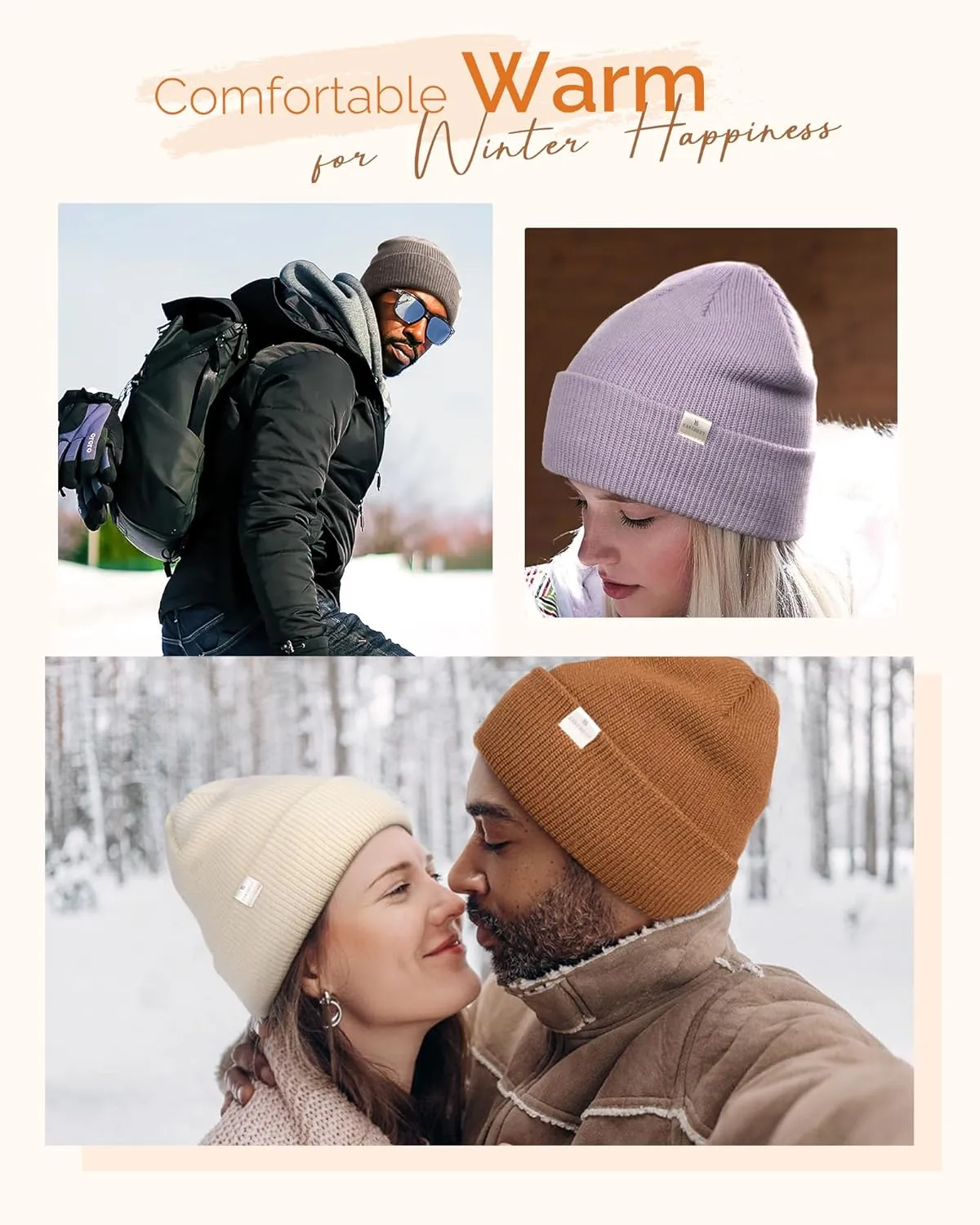 YANIBEST Beanie Hat for Women Men Satin Lined Beanie Hats Winter Hat Womens Cuffed Beanies Knit Skull Cap Warm Ski Hat Unisex