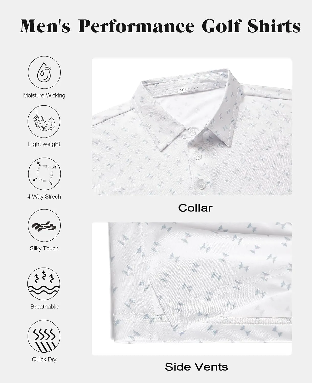 zeetoo Mens Polo Shirts Print Golf Shirts Performance Moisture Wicking Dry Fit Short Sleeve Golf Polo Shirts for Men